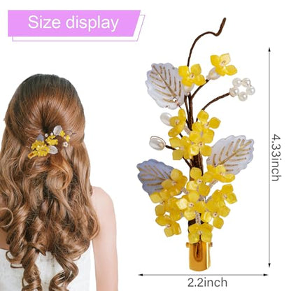 Wedding Hair Clips, Crystal Hair Pins Pearl Rhinestone Hair Barrettes, Bridal Flower Hair Pieces Pearl Headpieces Hair Accessories for Women Girls (Yellow) - color: Yellow