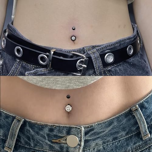Vsnnsns 14G Belly Button Ring Piercing Jewelry 316L Stainless Surgical Steel Heart CZ Pearl Butterfly Flower Navel Rings Dangle Belly Button Ring Navel Piercing Jewelry for Women Men Hypoallergenic - color: Black&Rose Gold B