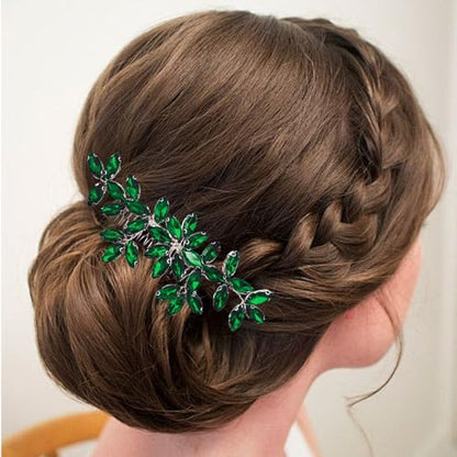 Green Wedding Crystal Hair Comb Elegant Bridal Wedding Hair Piece Teardrop Crystal Rhinestone Hair Accessories for Women Prom Party Photography - color: Green