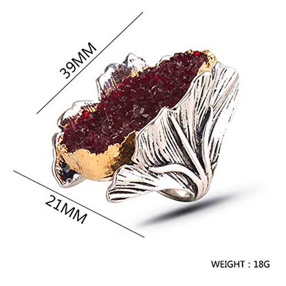 Retro Cocktail Statement Ring Antique Gold and Silver Tone Resin Stone Crystal Stacking Rings Cluster Statement Ring for Men Women - color: Red crystal ring, size: 8