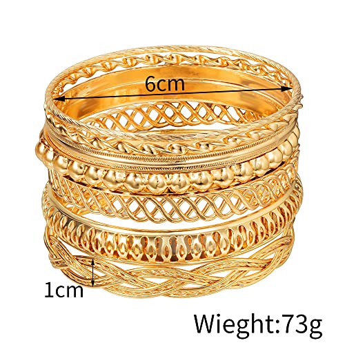 COLORFUL BLING 5-12Pcs Boho Indian Bangles for Women Twisted Chunky Stackable Cuff Bangle Statement Jewelry Handcuffs Wedding Layered Cable Smooth Bracelets Set - color: 7pcs gold