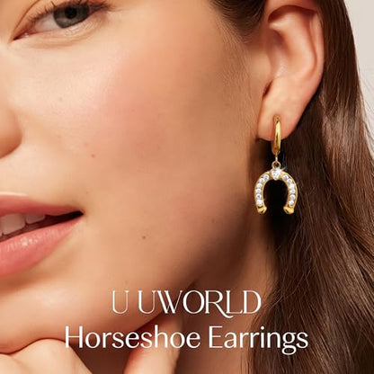 Gold Dangle Earrings for Women,Horseshoe Hoop Huggie Earrings with Heart Cubic Zirconia Hypoallergenic Lightweight Dangling Earrings Lucky Jewelry Gifts Perfect for Christmas,Birthday,Anniversary - style: Huggie