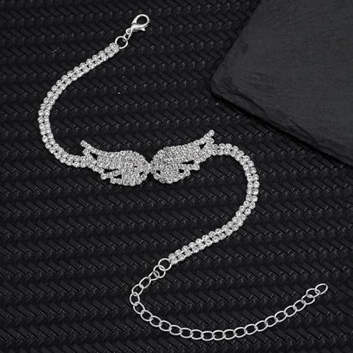 Fesciory Silver Ankle Bracelets for Women, Adjustable Rhinestone Pendant Tennis Anklet, Butterfly Heart Infinite Diamond Summer Beach Foot Chain Jewelry Gifts - style: Wing