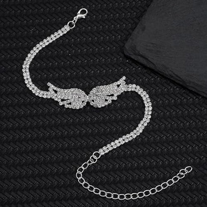 Fesciory Silver Ankle Bracelets for Women, Adjustable Rhinestone Pendant Tennis Anklet, Butterfly Heart Infinite Diamond Summer Beach Foot Chain Jewelry Gifts - style: Wing