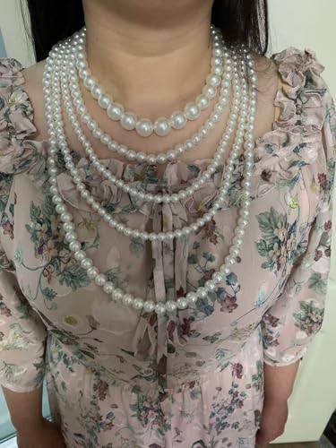 Multilayer Strand Chain Faux Pearls Flapper Beads Cluster Long Choker Necklace - color: White