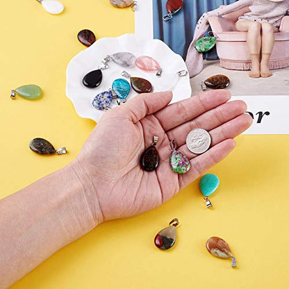 50Pcs Teardrop Stone Pendants Water Drop Healing Crystal Quartz Chakra Gemstone Rock Charms Random Mixed for Necklace Jewelry Making Hole: 2x7mm - color: 1-Mixed Color-Teardrop-Random