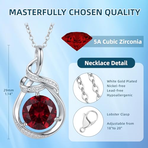 Teardrop Birthstone Necklace for Women 14K Gold/White Gold Elegant Ribbon Pendent Anniversary Love Birthday Gifts for Mom Women, 18"+2" Inches - color: White Gold-07-July Birthstone