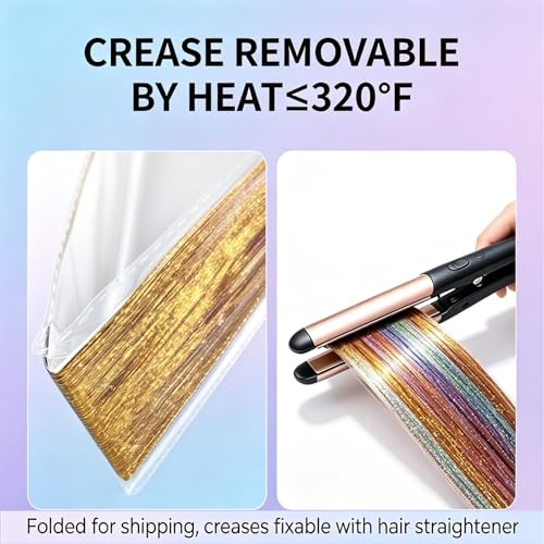 CELINABELLA Clip In Hair Tinsel 12 Pack 3 Colors Emerald Aqua Midnight Orchid 23 Inch 70 Strands Heat Resistant 320°F Invisible Light Brown Clips For Women Teens Party Festival Daily Hairstyles - color: Blue-Green-Purple