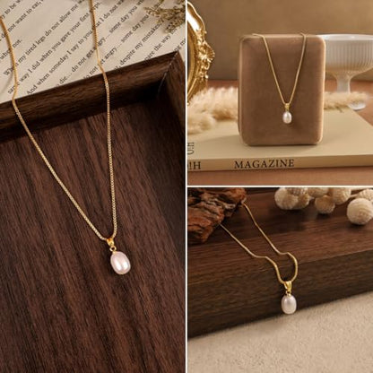 Pearl Necklaces for Women,Dainty Gold Pendant Necklaces Waterproof Jewelry | 14K Gold Plated Pearl Necklaces,Dainty Elegant Wedding Necklace,Small Cute Adjustable Minimalist Necklace,Non Tarnish Jewelry - color: GOLD-3