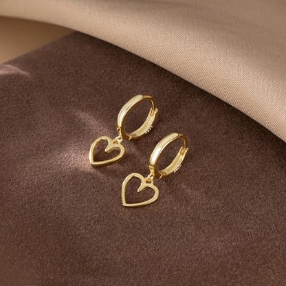 Reffeer Solid 925 Sterling Silver Heart Drop Earrings Hoop for Women Teens Heart Hoop Earrings Huggie Drop Earrings - color: B-Yellow
