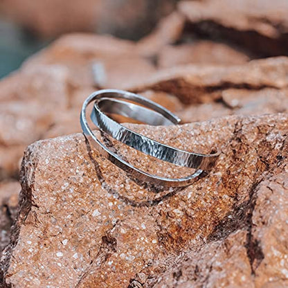 Nato Cuff - Stainless Steel Hammered Cuff Bangle Bracelet Handmade in France Mens and Womens Jewelry - color: Duo Silver