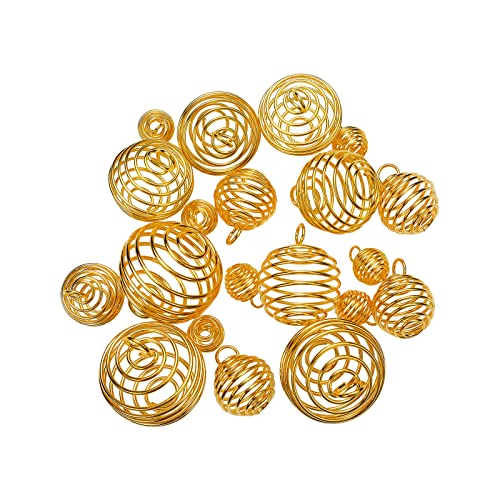 LiQunSweet 40Pcs 4 Sizes Iron Wire Pendants Spiral Bead Cage Pendants Charms Round for Necklace Earrings Jewelry Making and Crafting - 11x9mm - color: Cage Charms_4 Sizes_Golden Color