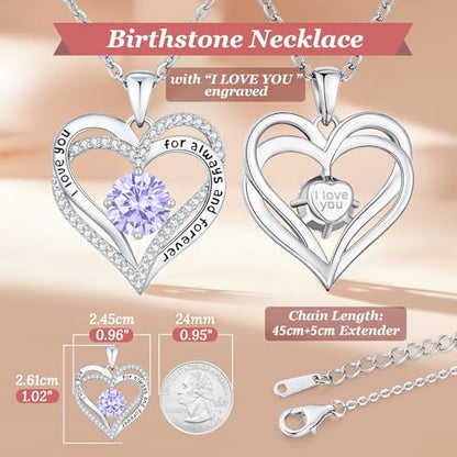 CDE Engraved Forever Love Heart Birthstone Necklace Jewelry Gifts for Women | Hypoallergenic,Nickel-Free & Lead-Free,3 x 3 mm 5A CZ Heart Pendant,Anniversary Christmas Birthday Gift for Girlfriend Wife - color: 06-June-WG, style: White Gold Plated