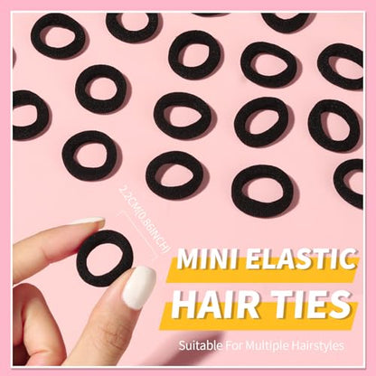 YGDZ 300PCS Black Cotton Hair Ties: Mini Elastic Ponytail Holders and Seamless Hair Bands for Little Girls, Kids, and Toddlers - color: black