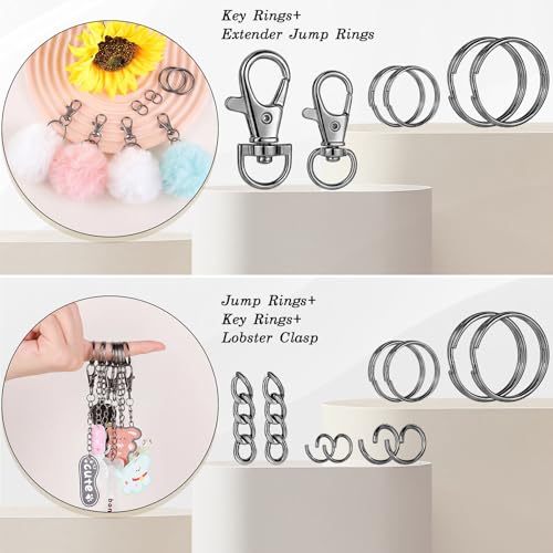 1130PCS Keychain Making Kit Jump Rings for Jewelry DIY Key Chain Supplies with Keyrings Bulk, Metal Lobster Claw Clasp, Swivel Snap Hook, Extender Chain for Crafts Accessories（Black） - color: Black