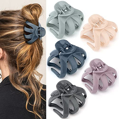 Atoden Claw Clips for Thick Hair 5Pcs, Large Hair Clips for Women, Octopus Hair Clips, Strong Grip Jumbo Jaw Clips, Girls Hair Styling Accessories, 3.15" - color: blue,khaki,light blue,light purple