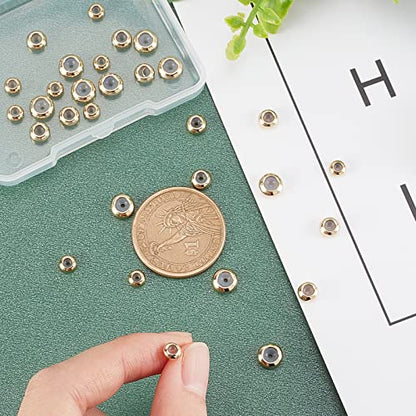 PH PandaHall 24K Gold Plated Stopper Spacer, 4 Sizes Brass Rubber Beads 40pcs Adjustable Slider Beads Insert Rubber Stopper Positioning Spacer for Beaded Garden Decor Bracelet Jewelry Making - size: 5/6/7/8mm