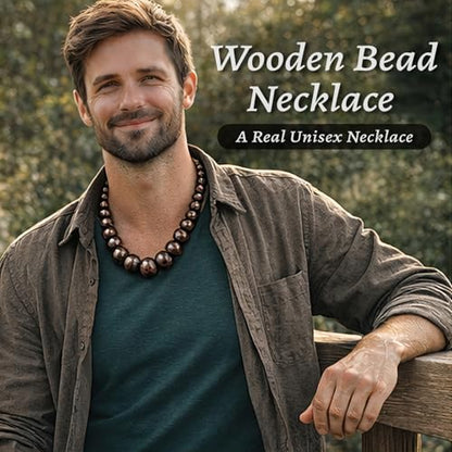 Wood Bead Necklace Africa Wooden Chain Statement Unisex Chunky Necklaces - color: One classic brown necklace