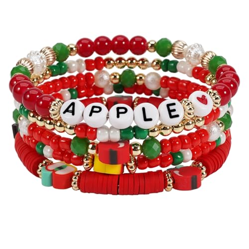 Twinfree Bohemian Cute Fruit Banana Cherry Strawberry Pineapple Mango Polymer Clay Beaded Stackable Stretch Bracelets - color: color 28