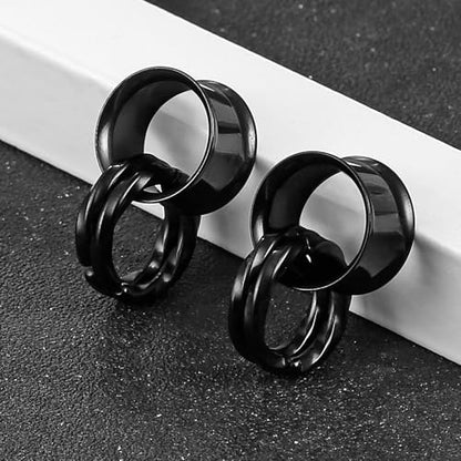 1 Pair Basic gauges+2 twisty rings Ear Tunnels Plugs 316 Stainless Steel Ear Gauges Weight Saddle Plugs Hypoallergenic expander Piercing Body Jewelry 00g 0g-1'' - color: Twisty-Black, size: 12 mm