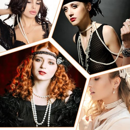 59" Long Pearl Necklace, Fashion Faux Pearls Pendants 1920s Beads Cluster Long Pearl Necklace for Costume Party Jewelry Vintage Elegant Pearls for Women Wedding Halloween