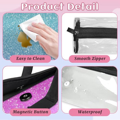 Blue Pik Inch Glitter Star Hanging Roll Up Cosmetic Bag with 4 Removable Storage Bags Waterproof Foldable Toiletry Kit for Women - color: Multicolor 6