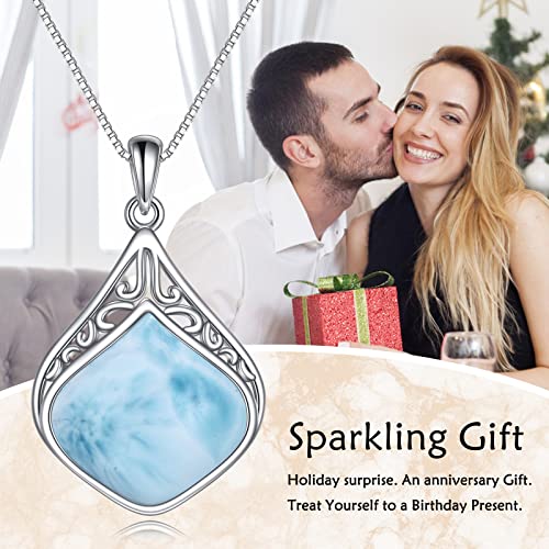 YAFEINI Teardrop Necklace Sterling Silver Filigree Irish Pendant Necklace Natural Stone Moonstone/Lapis Lazuli/Larimar/Moss Agate Necklace Jewelry - color: Larimar teardrop necklace