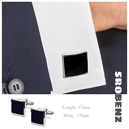 12 Pairs Cufflinks for Men Silver Black Striped Disc Square Rectangle Cuff Links Shirt Suit Men’s Cufflinks For Wedding Groom Business Elegant Gift Box - style: Box B