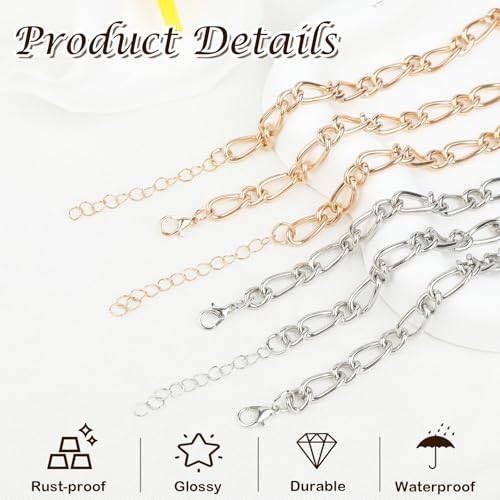 Sumalon 20 Pcs 18K Gold Plated Bracelet Chain Kit, Paperclip Alloy Link Fit Clip with Lock, Bracelet Charm for Women DIY Jewelry Making (Gold and Silver) - color: Gold and Silver