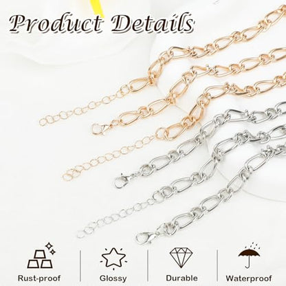 Sumalon 20 Pcs 18K Gold Plated Bracelet Chain Kit, Paperclip Alloy Link Fit Clip with Lock, Bracelet Charm for Women DIY Jewelry Making (Gold and Silver) - color: Gold and Silver