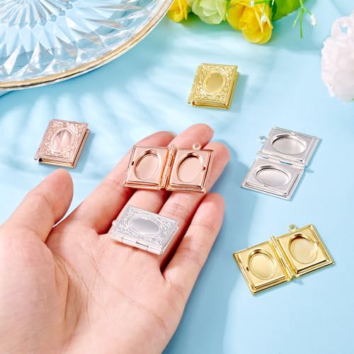Brass Locket Pendants Heart Book Bag Photo Frame Charms Love Wedding Memory Charms Religious Bible Pendants for Necklace DIY Crafts Jewelry Making