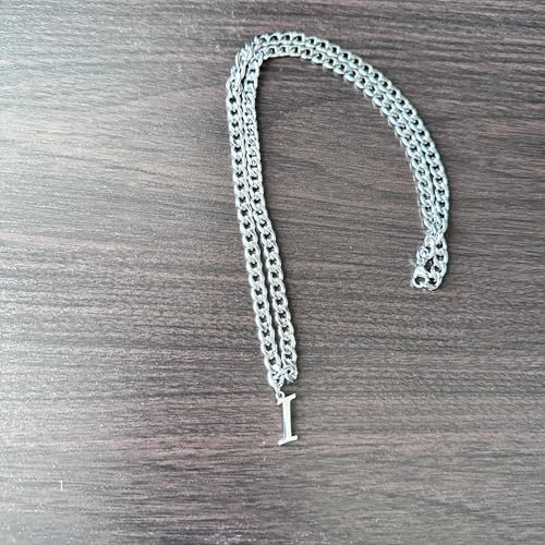 Stainless Steel Initial A-Z Necklace for Men Women,Cuban Chain,Titanium Steel Initial Letter Pendant Charm Necklaces Accessories Jewelry for Woman Man,21 Inch Chain - color: I