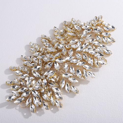 Bridal Rhinestone Hair Comb Large Rhienstone Wedding Headpiece Handmade Crystal Hair Comb for Bride Wedding Hair Accessories for Women (gold) - color: gold