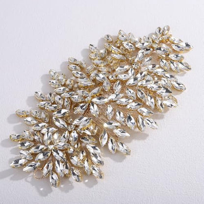 Bridal Rhinestone Hair Comb Large Rhienstone Wedding Headpiece Handmade Crystal Hair Comb for Bride Wedding Hair Accessories for Women (gold) - color: gold