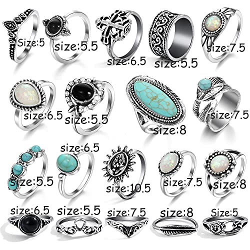 17IF Vintage Silver Knuckle Rings Set for Women Men, Chunky Boho Rings | Aesthetic Snake Grunge Stackable Gothic Ring Adjustable Y2K Punk Bulky Finger Alt of Rings, Stacking Flower Midi Ring Pack - style: 19