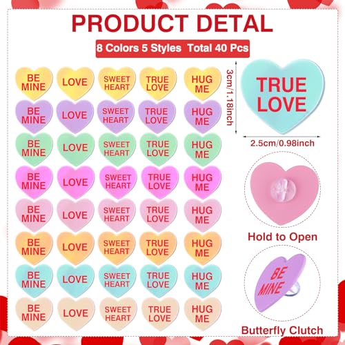 Giegxin 40 Pcs Valentine's Day Conversation Heart Pins for Women Love Candy Pins Romantic Words Lapel Brooch Backpacks for Jackets Bags Hats Valentines Day Accessories Gifts - style: Elegant