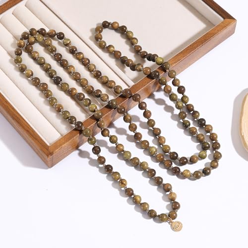 Firstmeet Fashion Natural Round Wood Beads 60'' Long Strand Art Deco Necklace for Women - color: Green LT
