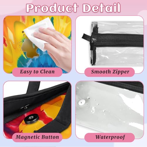 Bohemian Tie Dye Hanging Roll Up Cosmetic Bag with 4 Removable Storage Bags Waterproof Foldable Toiletry Kit for Women - color: Multicolor 12