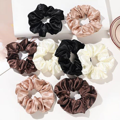 16 Pcs Satin Hair Ties and Holders for Women - Big Scrunchies for Thick, Curly Hair, Ponytail Holders, Cute Pony Tails, No Crease or Damage - color: Brown Serice