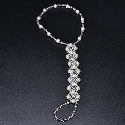 ZHONGJIUYUAN 2PCS(1 Pair) Footless Bridal Foot Jewelry Women Faux Pearls Anklets Beach Wedding Pearl Barefoot Sandals Stretch Anklet Chain