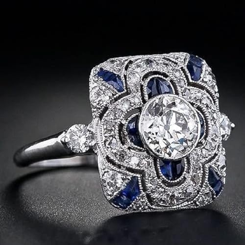 S925 Sterling Silver Vintage Fashion Women's Jewelry Sapphire Gemstone Cocktail Anniversary Ladies Wedding Engagement Ring Size 6-10 CZC685 - size: 10