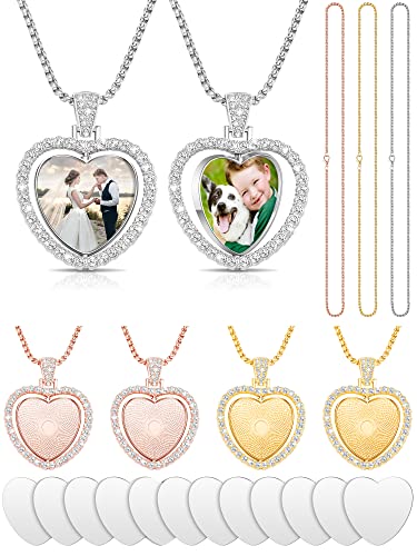 Junkin 24 Pcs Sublimation Rhinestone Trays Pendant Set, Including 6 Double Sided Blank Rhinestone Bezel Trays, 6 Pcs Thick Chains with 12 Sublimation Discs for Making (Gold, Silver, Rose Gold) - color: Gold, Silver, Rose Gold