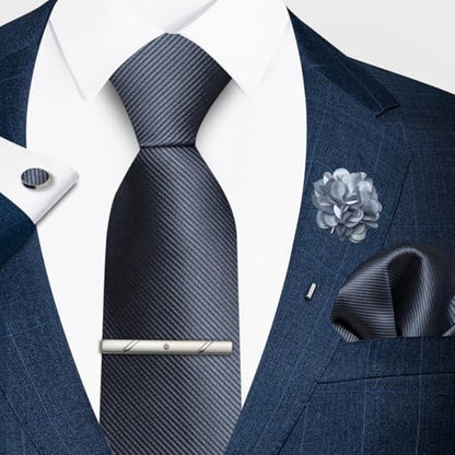 joy alice 30 Colors Solid Ties for Man Pure Color Men's Tie Set with Lapel Pin Pocket Square Tie Clip - color: Dark Grey