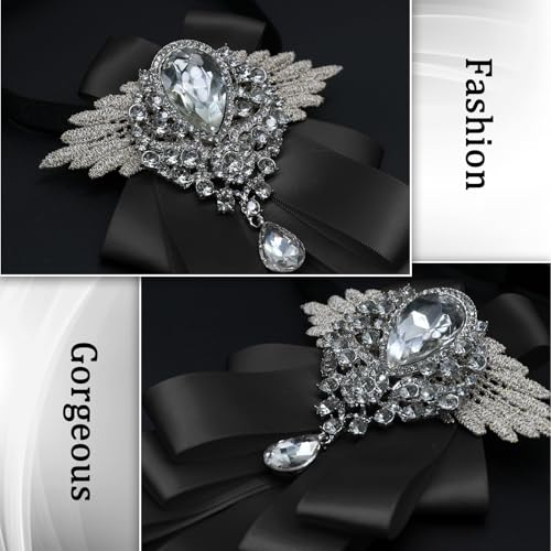 Big Rhinestone Bow Ties，Bowtie Pre-Tied Bowties Men Women | Suit for tuxedo party wedding - color: Black