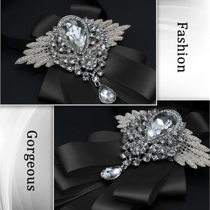 Big Rhinestone Bow Ties，Bowtie Pre-Tied Bowties Men Women | Suit for tuxedo party wedding - color: Black