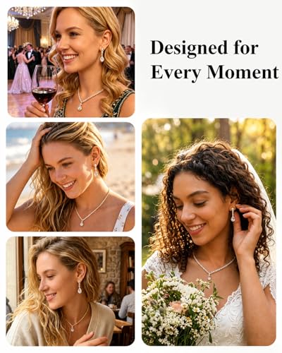 Silver Rhinestone Necklace and Earring Set for Women – Bridal Wedding Jewelry Set, Bridesmaid Accessories, Prom and Formal Costume Jewelry - color: Gold