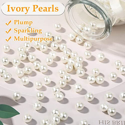 Anezus Ivory Faux Fake Pearls, 8 MM Sew on Pearl Beads with Holes for Jewelry Making, Bracelets, Necklaces, Hairs, Crafts, Decoration and Vase Filler, 800pcs - size: 8 MM