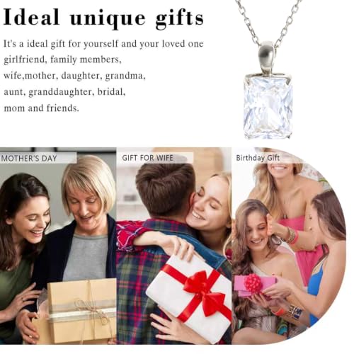 Cubic Zirconia Solitaire Necklace Stainless Steel, Rectangle Color Change Synthetic Alexandrite/Solitaire Necklace Pendant Women - color: Rectangle-Princess cut CZ-S