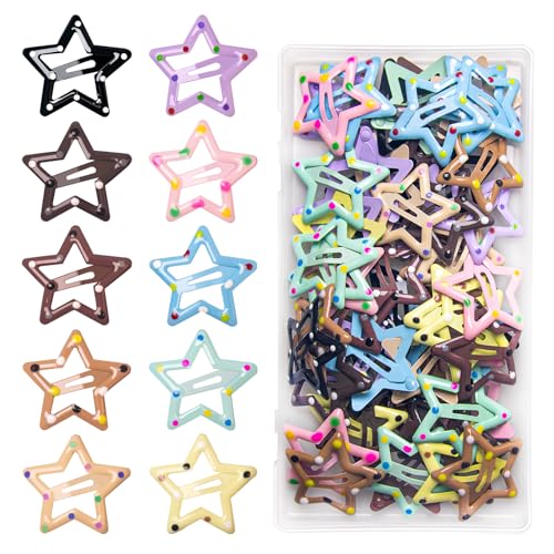 64 Pcs Metal Snap Hair Clips for Women,Small Snap Barrettes for Women Girls Thick Fine Hair (Random Dot Colors) - color: Random Dot Colors