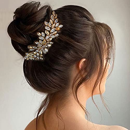 JAKAWIN Gold Bridal Hair Accessories Rhinestone Hair Piece Wedding Headband | Bride Crystal Headpiece Prom Hair Vine for Women